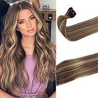 Balayage Blonde Human Hair Clip In Extensions For Women 20Inch Omber Ash Brown To Bleach Blonde Highlight Long Silky Straight Do