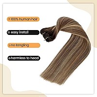 Balayage Blonde Human Hair Clip In Extensions For Women 20Inch Omber Ash Brown To Bleach Blonde Highlight Long Silky Straight Do