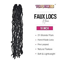 Toyotress Faux Locs Crochet Hair 18 Inch 6 Packs Soft Natural Black Long Prelooped Faux Locs Crochet Braids Curly Wavy Synth