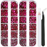 5320Pcs Nail Art Rhinestones Kit 6 Sizes 156 Mm With Storage Organizer Boxwax Penciltweezers For Nail Art Craft Plum Red