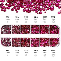 5320Pcs Nail Art Rhinestones Kit 6 Sizes 156 Mm With Storage Organizer Boxwax Penciltweezers For Nail Art Craft Plum Red