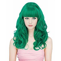 Rugelyss Long Wavy Green Wig With Bang Big Bouffant Beehive Wigs For Women Fits 80S Costume Or Halloween Party