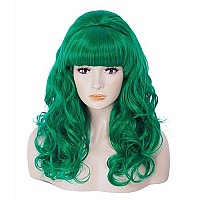 Rugelyss Long Wavy Green Wig With Bang Big Bouffant Beehive Wigs For Women Fits 80S Costume Or Halloween Party