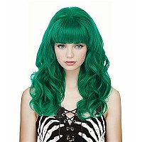 Rugelyss Long Wavy Green Wig With Bang Big Bouffant Beehive Wigs For Women Fits 80S Costume Or Halloween Party