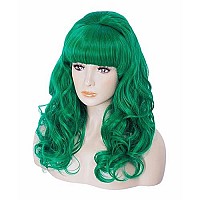 Rugelyss Long Wavy Green Wig With Bang Big Bouffant Beehive Wigs For Women Fits 80S Costume Or Halloween Party