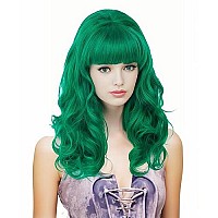 Rugelyss Long Wavy Green Wig With Bang Big Bouffant Beehive Wigs For Women Fits 80S Costume Or Halloween Party