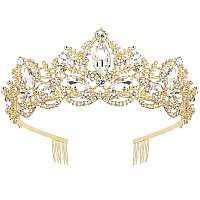 Exacoo Gold Tiara And Crown For Women Crystal Headband With Comb Rhinestones Princess Hairpiece For Girls Wedding Hair Accessori