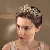 Exacoo Gold Tiara And Crown For Women Crystal Headband With Comb Rhinestones Princess Hairpiece For Girls Wedding Hair Accessori