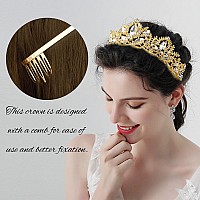 Exacoo Gold Tiara And Crown For Women Crystal Headband With Comb Rhinestones Princess Hairpiece For Girls Wedding Hair Accessori