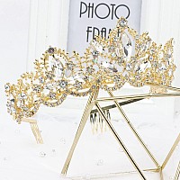 Exacoo Gold Tiara And Crown For Women Crystal Headband With Comb Rhinestones Princess Hairpiece For Girls Wedding Hair Accessori