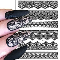 Black Lace Nail Stickers 3D Lace Nail Art Sticker Decal Lace Dots Flower Selfadhesive Nail Design For Nail Acrylic Nail Decorat