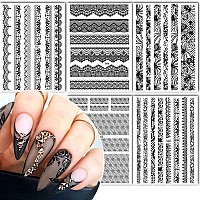 Black Lace Nail Stickers 3D Lace Nail Art Sticker Decal Lace Dots Flower Selfadhesive Nail Design For Nail Acrylic Nail Decorat