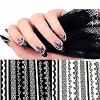 Black Lace Nail Stickers 3D Lace Nail Art Sticker Decal Lace Dots Flower Selfadhesive Nail Design For Nail Acrylic Nail Decorat