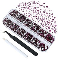 4240Pcs Fuchsia Flatback Rhinestones 6 Sizes Crystal Diamonds For Nail Art Crafts Clothes Shoes With Tweezers And Picking Pen