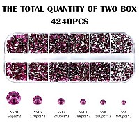 4240Pcs Fuchsia Flatback Rhinestones 6 Sizes Crystal Diamonds For Nail Art Crafts Clothes Shoes With Tweezers And Picking Pen