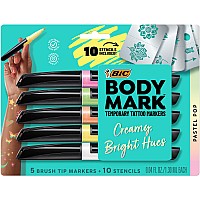 Bic Bodymark Body Art Markers Pastel Pop Flexible Brush Tip 5Count Pack Of Assorted Colors Skinsafe Cosmetic Quality