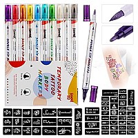 Hawink Temporary Tattoo Markers For Skin 10 Body Markers 56 Large Tattoo Stencils For Kids And Adults Dualend Tattoo Pens M