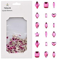 Tisslan 100Pcs Fuchsia Glass Nail Diamonds Rhinestones Flatback Multi 10 Different Shape Color Crystals Small And Large Assortme