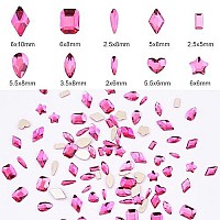 Tisslan 100Pcs Fuchsia Glass Nail Diamonds Rhinestones Flatback Multi 10 Different Shape Color Crystals Small And Large Assortme