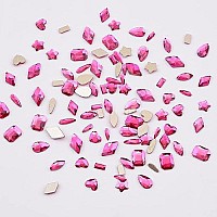 Tisslan 100Pcs Fuchsia Glass Nail Diamonds Rhinestones Flatback Multi 10 Different Shape Color Crystals Small And Large Assortme