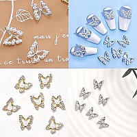 Kwolykim 50Pcs Sliver Diamond Butterfly Nail Charms 3D Metal Butterfly Nail Gems And Rhinestones Y2K Nail Jewelry Accessories D