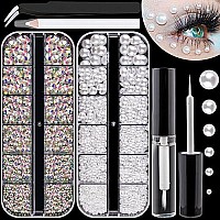 Flat Back Rhinestonespearls Kits Round Glass Crystal Ab Gemswhite Pearls With Quick Dry Makeup Gluepicker Penciltweezer For