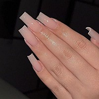 Extra Long Coffin Press On Nails Nude Kqueenest Solid Ballerina Fake Nails Pure Glossy Acrylic Nails Full Cover Stick On Nails M