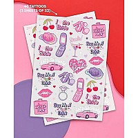 Xo Fetti Pink Bachelorette Temporary Tattoos 46 Foil Styles Bachelorette Party Decoration Bach Party Favor Girly Y2K Cut