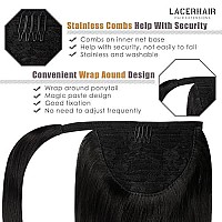 Lacer Black Ponytail Hair Extensions Human Hair Silky Straight 22 Inch Long Ponytail Extension Human Hair Natural Daily Wear Pon