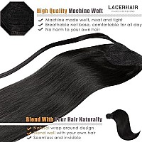 Lacer Black Ponytail Hair Extensions Human Hair Silky Straight 22 Inch Long Ponytail Extension Human Hair Natural Daily Wear Pon