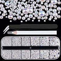 Belleboost Flat Back Pearls Kits 1 Box Of Flatback White Ab Half Round Pearls With Pickup Pencil And Tweezer For Home Diy And Pr