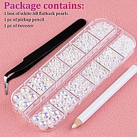 Belleboost Flat Back Pearls Kits 1 Box Of Flatback White Ab Half Round Pearls With Pickup Pencil And Tweezer For Home Diy And Pr