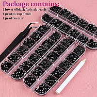 Belleboost Flat Back Pearls Kits 3 Boxes Of Flatback Black Half Round Pearls With Pickup Pencil And Tweezer For Home Diy And Pro