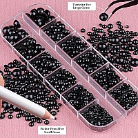 Belleboost Flat Back Pearls Kits 3 Boxes Of Flatback Black Half Round Pearls With Pickup Pencil And Tweezer For Home Diy And Pro