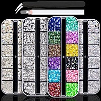 4 Boxes Flat Back Rhinestonepearls Kits Flatback Round Glass Crystal Clear Gemscolorfulabwhiteabbeigeab Half Round Pearls Wi