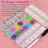 4 Boxes Flat Back Rhinestonepearls Kits Flatback Round Glass Crystal Clear Gemscolorfulabwhiteabbeigeab Half Round Pearls Wi