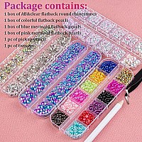 Belleboost 4 Boxes Flat Back Rhinestonepearls Kits Flatback Round Glass Abclear Gemscolorfulblue Mermaidpink Mermaid Half R