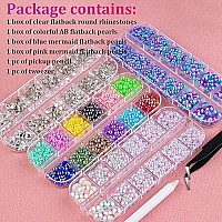 Belleboost 4 Boxes Flat Back Rhinestonepearls Kits Flatback Round Glass Clear Gemscolorfulabblue Mermaidpink Mermaid Half Ro