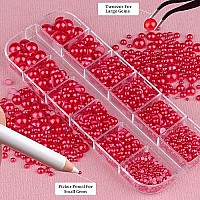 Belleboost Flat Back Pearls Kits 1 Box Of Flatback Black1 Box Of Red Half Round Pearls With Pickup Pencil And Tweezer For Home