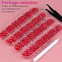 Belleboost Flat Back Pearls Kits 2 Boxes Of Flatback Red Half Round Pearls With Pickup Pencil And Tweezer For Home Diy And Profe