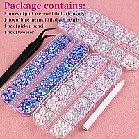 Belleboost Flat Back Pearls Kits 2 Boxes Of Flatback Pink Mermaid1 Box Of Blue Mermaid Half Round Pearls With Pickup Pencil And