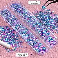 Belleboost Flat Back Pearls Kits 2 Boxes Of Flatback Pink Mermaid1 Box Of Blue Mermaid Half Round Pearls With Pickup Pencil And