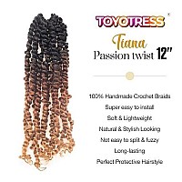 Toyotress Tiana Passion Twist Hair 12 Inch 2 Pcs Pretwisted Crochet Braids Ombre Brown Blonde Prelooped Synthetic Braiding