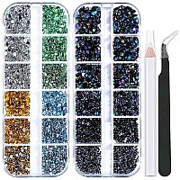 2 Packs Of Flatback Rhinestones 5660 Pcs Colorful Nail Art Rhinestones Flatback Crystal Colorful With Picker Pencil And Tweezer