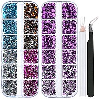 2 Packs Of Flatback Rhinestones 5660 Pcs Colorful Nail Art Rhinestones Flatback Crystal Colorful With Picker Pencil And Tweezer