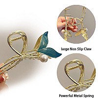 Hair Claw Clips For Thick Hair 2Pcs Pearl Large Strong Metal Hair Clip Cute Claw Clips For Long Hair Clips Large Claw Clip