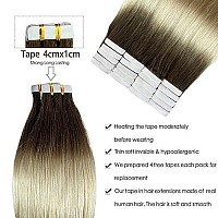 Tape In Hair Extensions 18Inch Flax Brown To Platinum Blonde Seamless Double Sided Invisible Real Human Hair Extensions Tape Ins