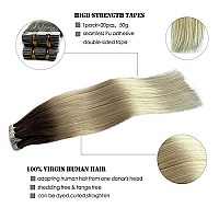 Tape In Hair Extensions 18Inch Flax Brown To Platinum Blonde Seamless Double Sided Invisible Real Human Hair Extensions Tape Ins