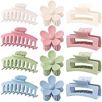 12 Pack Large Hair Claw Clips Flower Hair Clips Big Claw Clips For Thick Hair Big Hair Clips Square Matte Strong Hold For Thin