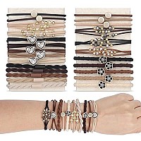 Yonoy 25 Pcs Boho Hair Ties For Women 5 Styles Cute Hair Tie Bracelets For Thin Thick Hairpony Tails No Damage Elastics